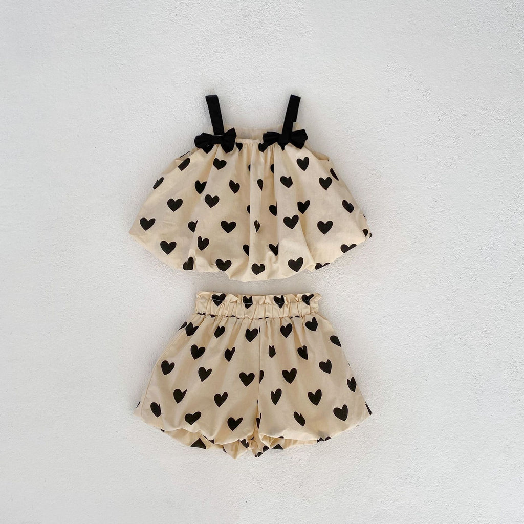 Heart Print Camisole Dress and Shorts 2-Piece Set