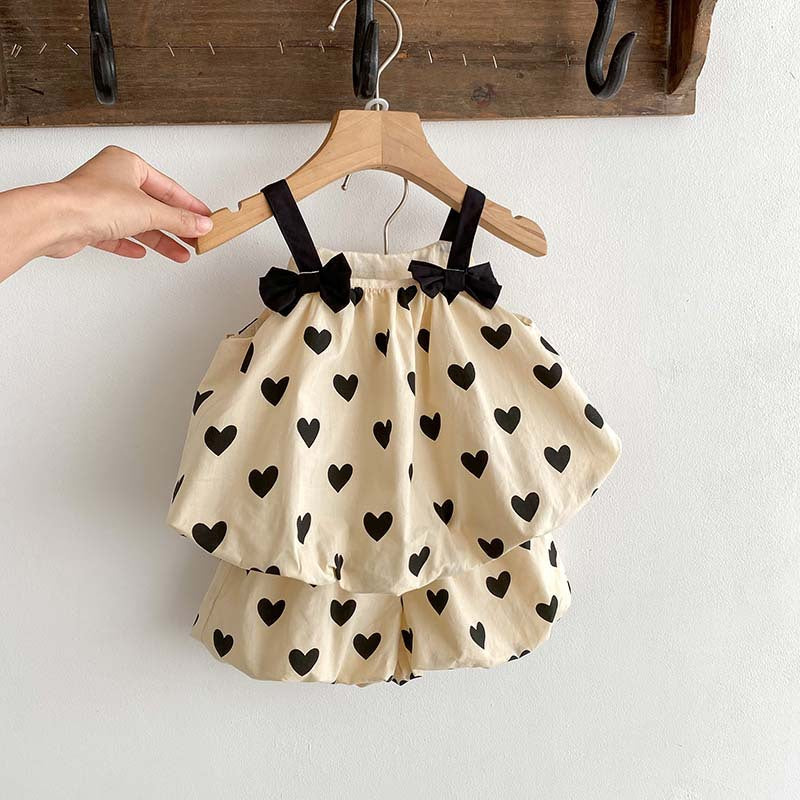 Heart Print Camisole Dress and Shorts 2-Piece Set