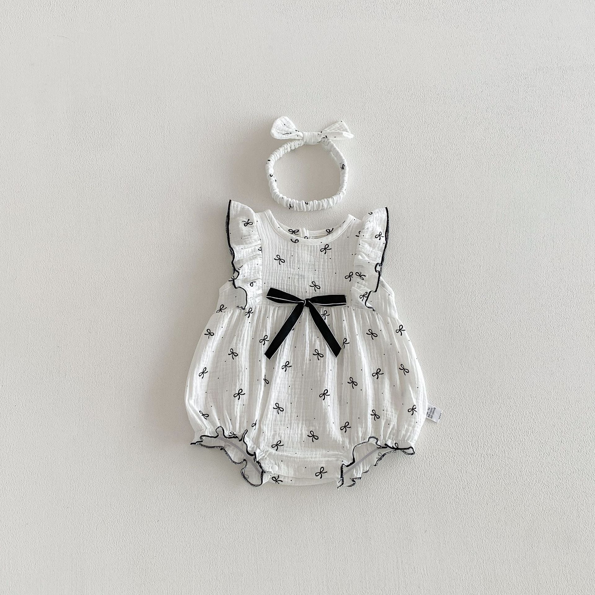 Ruffle Bow Pattern Onesie with Bow