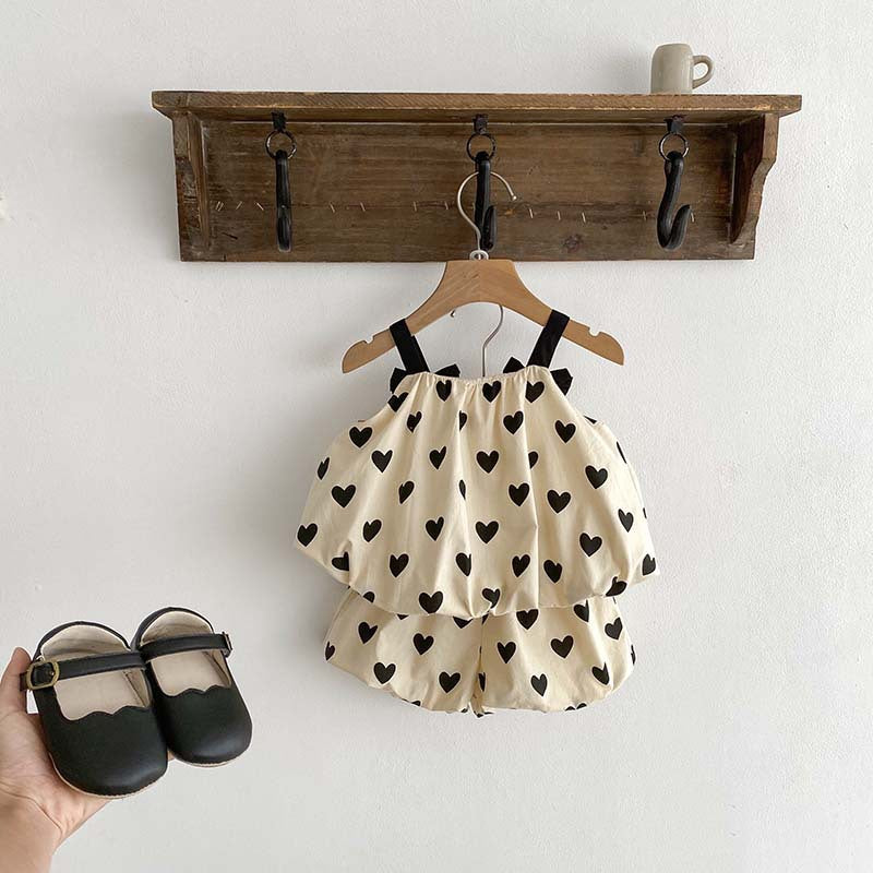 Heart Print Camisole Dress and Shorts 2-Piece Set