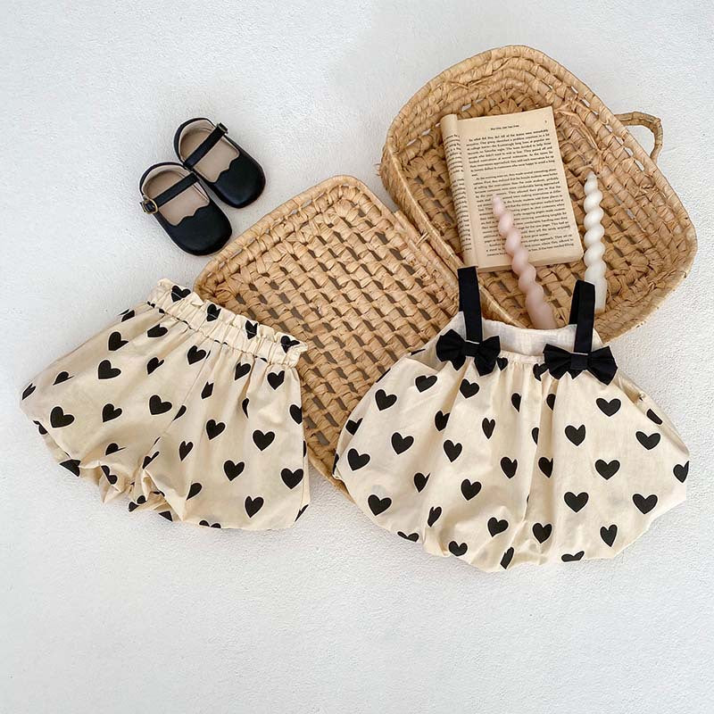 Heart Print Camisole Dress and Shorts 2-Piece Set
