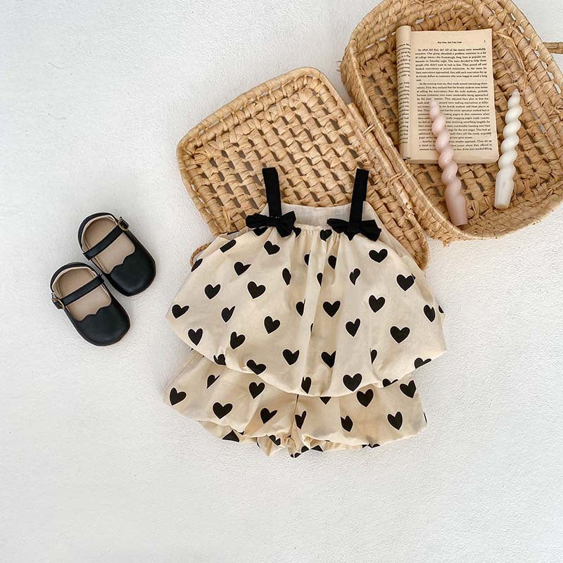 Heart Print Camisole Dress and Shorts 2-Piece Set