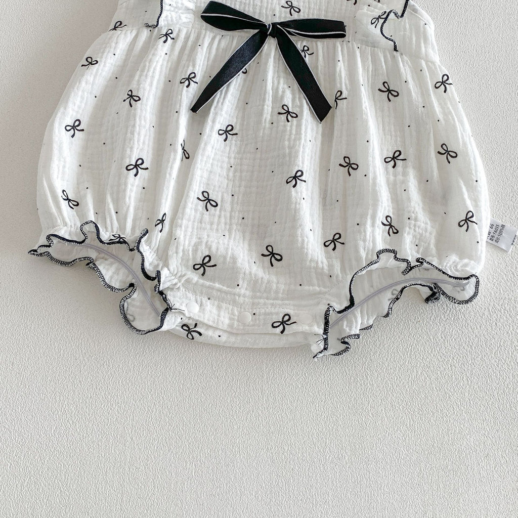 Ruffle Bow Pattern Onesie with Bow
