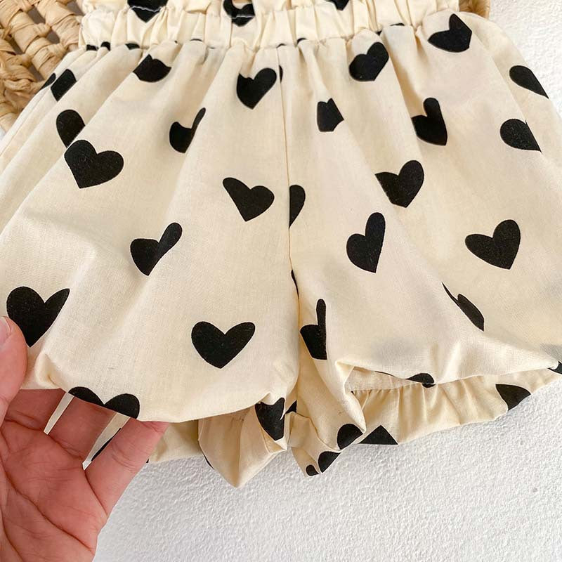Heart Print Camisole Dress and Shorts 2-Piece Set