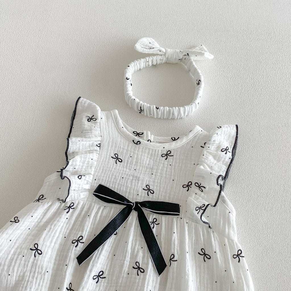 Ruffle Bow Pattern Onesie with Bow