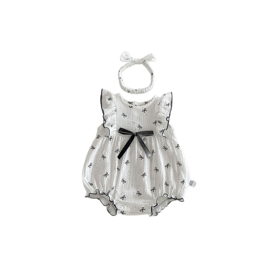 Ruffle Bow Pattern Onesie with Bow