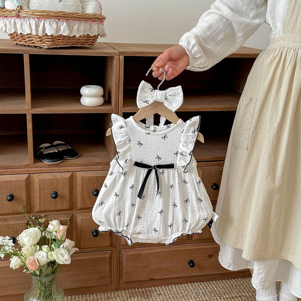 Ruffle Bow Pattern Onesie with Bow